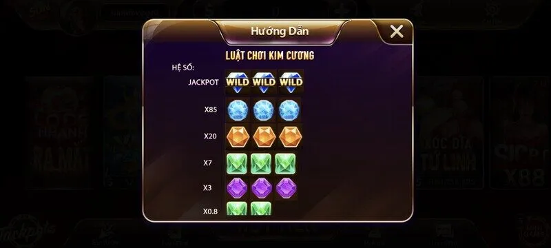 Bảng quy đổi hệ số trong mini game Kim Cương